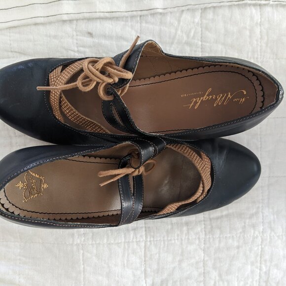 Miss Albright from Anthropologie Black Leather Heels with Tan Accents - Picture 2 of 3